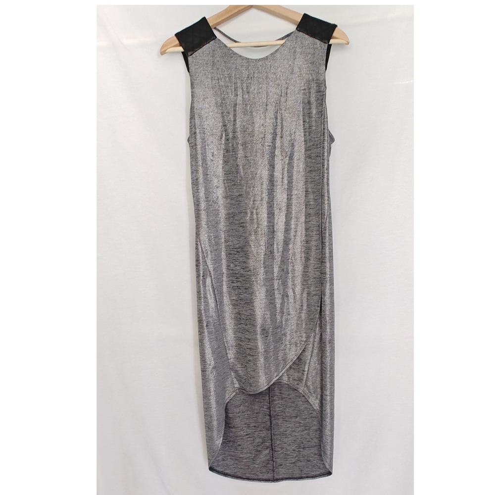 BCBGeneration Dress Grey Metallic Quilted Faux Leather Detail Shift‎ High Low M